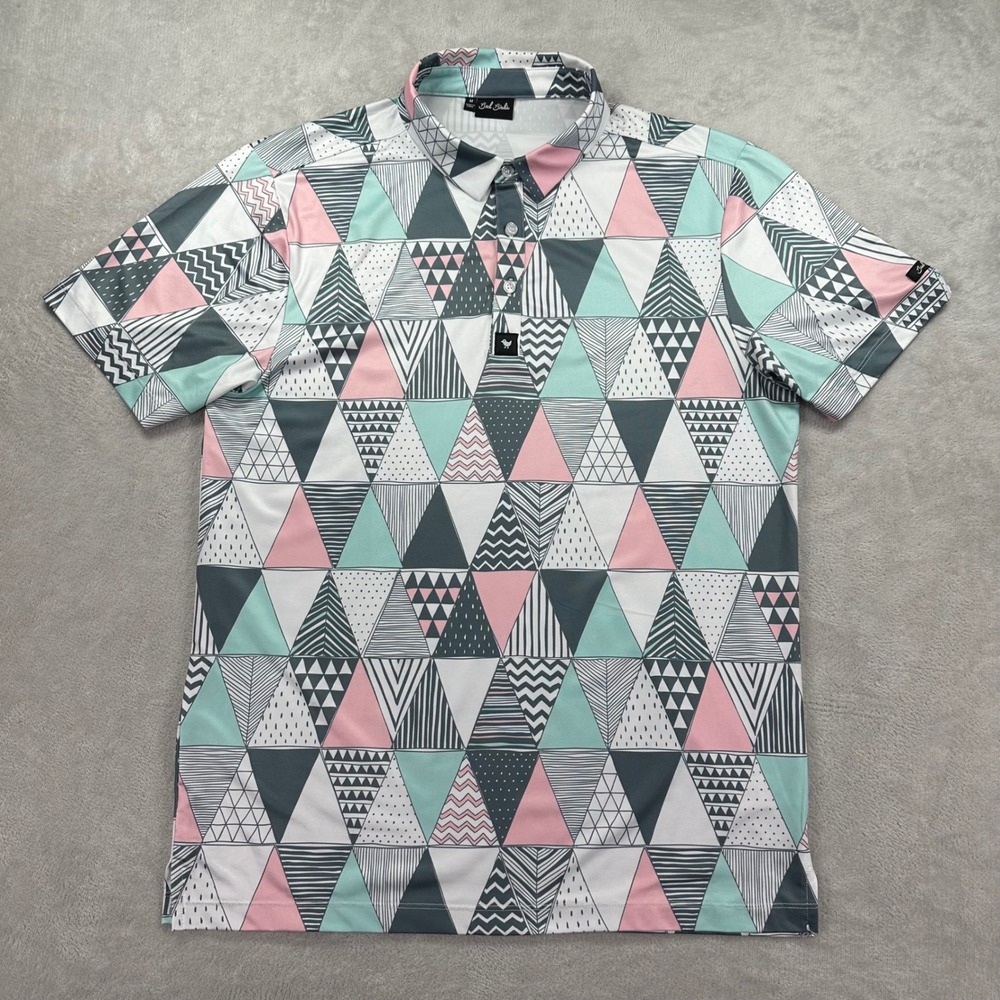 Bad Birdie Polo Shirt Mens Medium Multicolor Geometric Triangle Golf Performance - Picture 2 of 11